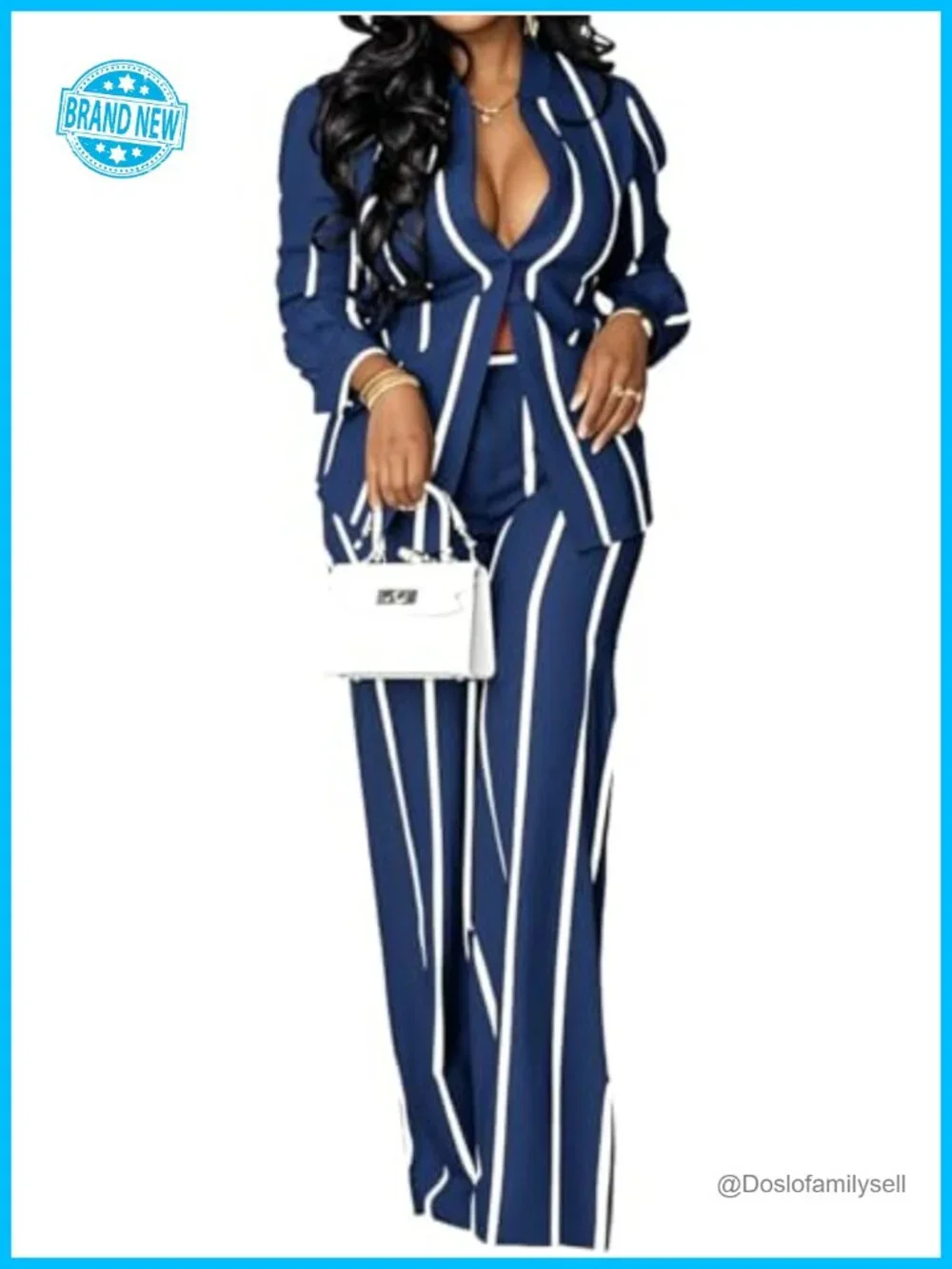 Two Piece Outfits Striped Button Down Shirt Pants Sets Long Sleeve Wide Leg